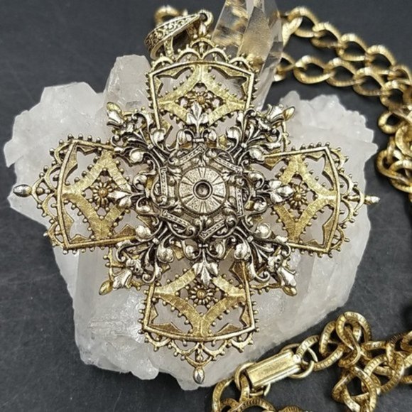 Vintage ART Renaissance Revival Maltese Cross Necklace - Picture 2 of 5